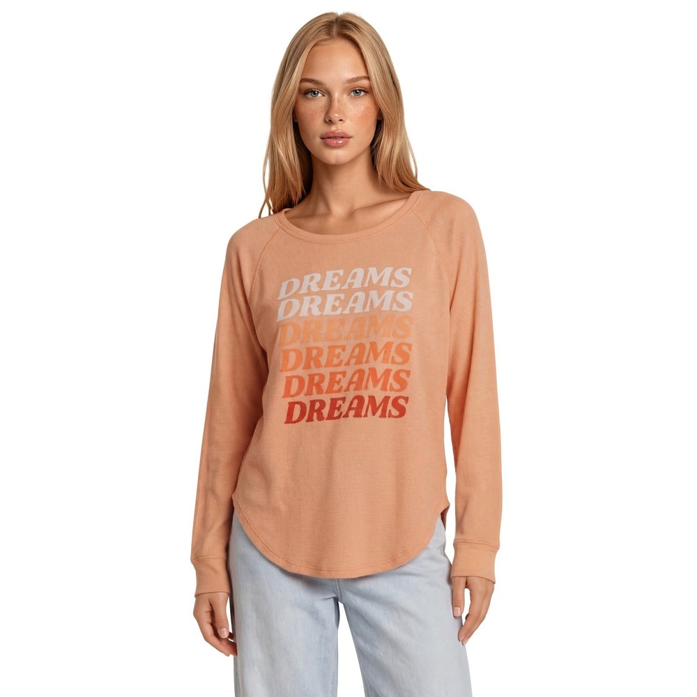Wildfox Dreams Sweatshirt Women's Size Medium Peach Raglan Thermal Top Knit
